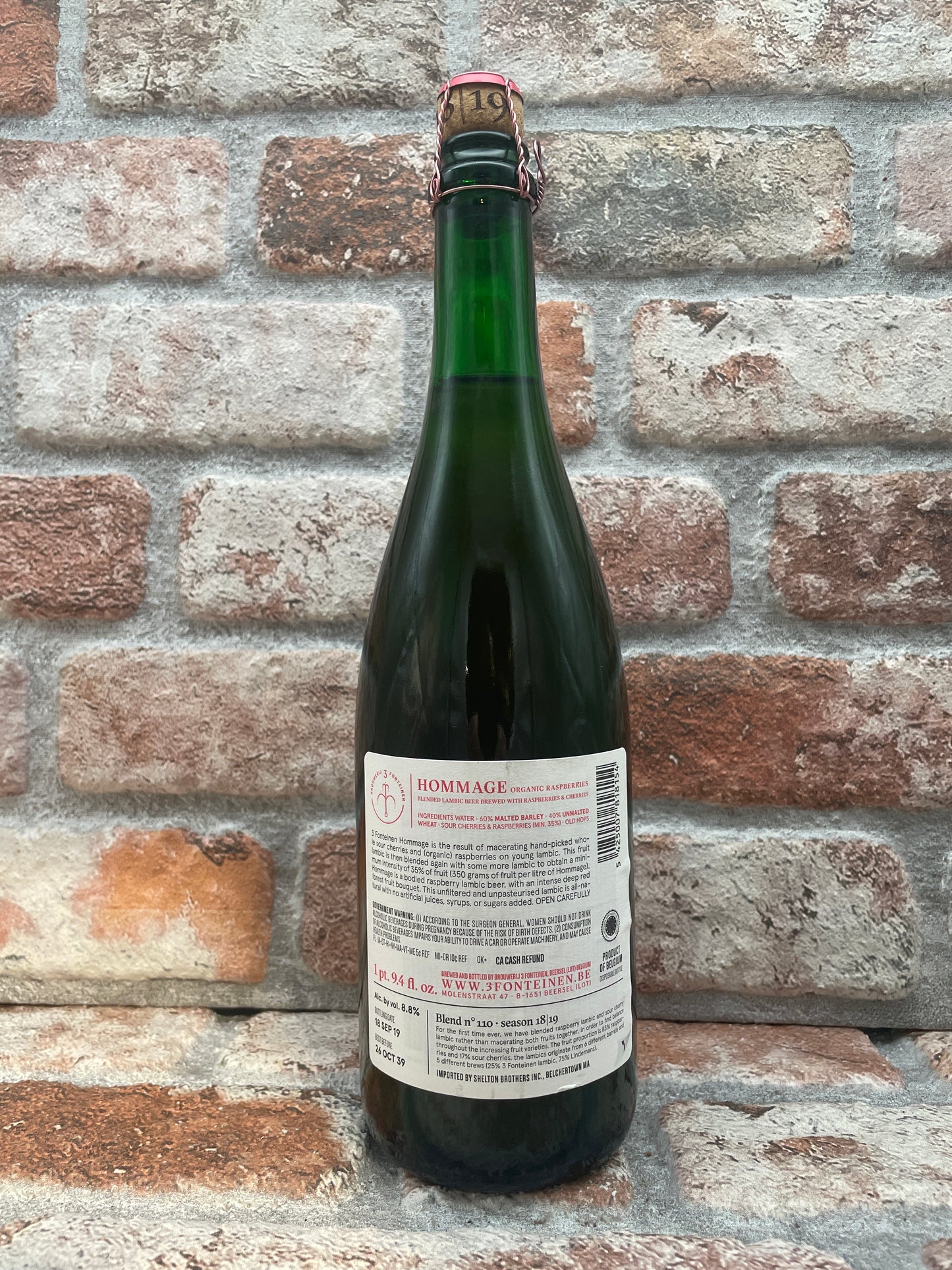 3 Fonteinen Hommage Bio Frambozen (season 18/19) Blend No. 110 Lambiek/Geuze - 75 CL