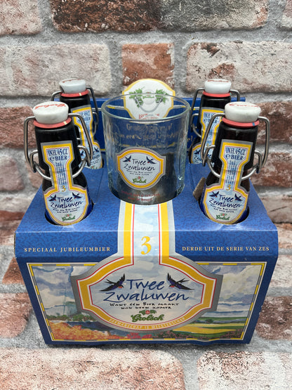 Grolsch Jubileumbier set 6 x 4 flessen plus 6 glazen ter ere van 100 jaar beugelfles 1997 - 44 CL
