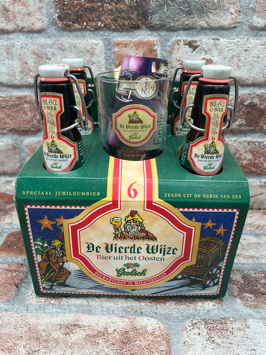 Grolsch Jubileumbier set 6 x 4 flessen plus 6 glazen ter ere van 100 jaar beugelfles 1997 - 44 CL